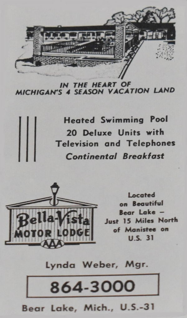 Motel Bear Lake (Bella Vista Lodge, Bella Vista Motor Lodge) - Vintage Ad